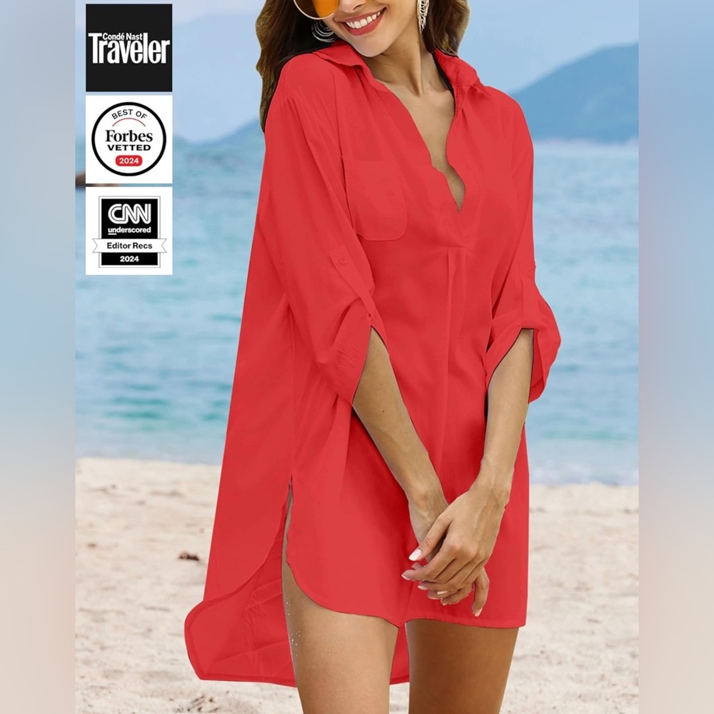 Ekouaer Beach Cover Ups for Women Bikini Swimsuit Coverup Beach Dress Shirt, NWT